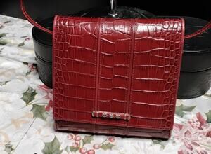 Brighton Red Leather Crossbody Organizer Clutch with straps wristlet